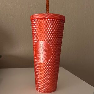 Orange Studded Tumbler with Straw
